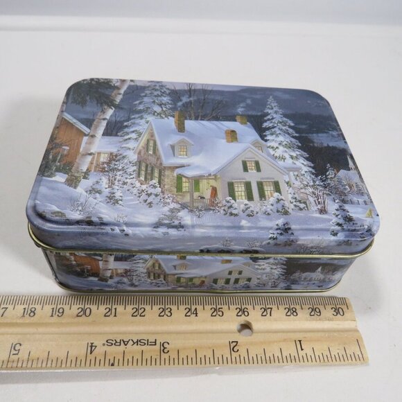 Small Snowy Scene Tin Mini Box LIKE NEW 5" - Picture 10 of 11